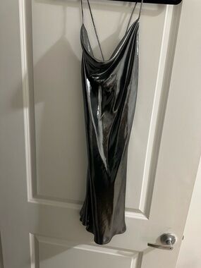 Zara Metallic Silver Cowl Neck Slip Dress